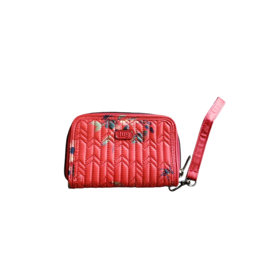 LUG Rodeo Wristlet CC Holder Quilted RFID Zip Around Wallet Bouquet Red W/Strap